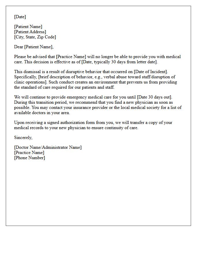 Patient Dismissal Letter For Disruptive Clinic Behavior