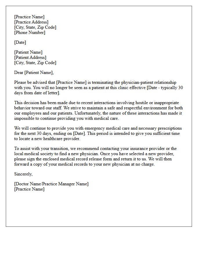 Patient Dismissal Letter Due To Hostile Interactions