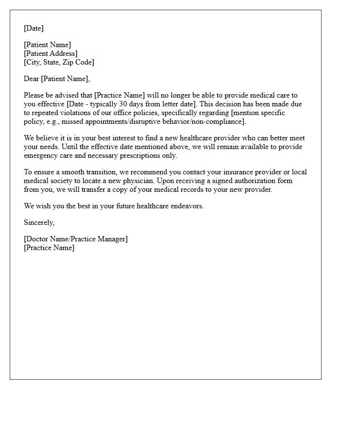 Patient Dismissal Letter For Repeated Policy Violations