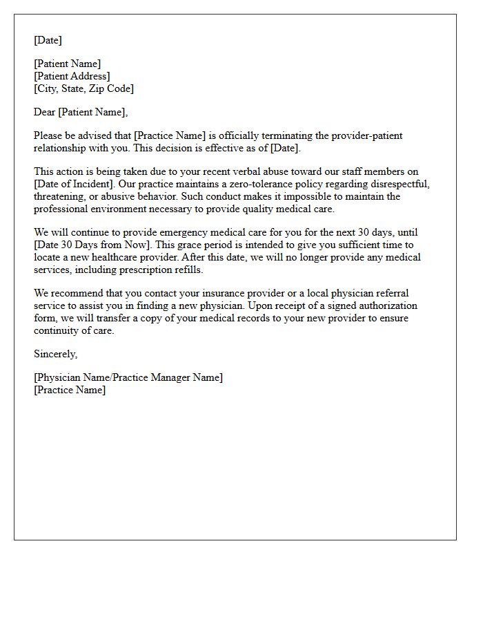 Patient Dismissal Letter For Verbal Abuse Towards Staff