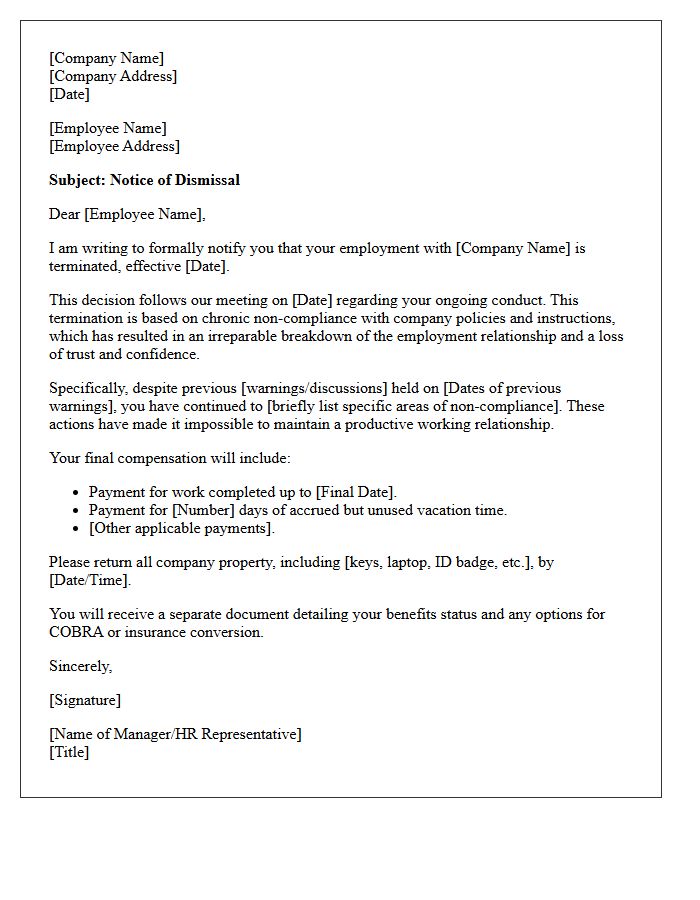 Chronic Non-Compliance Relationship Breakdown Dismissal Letter