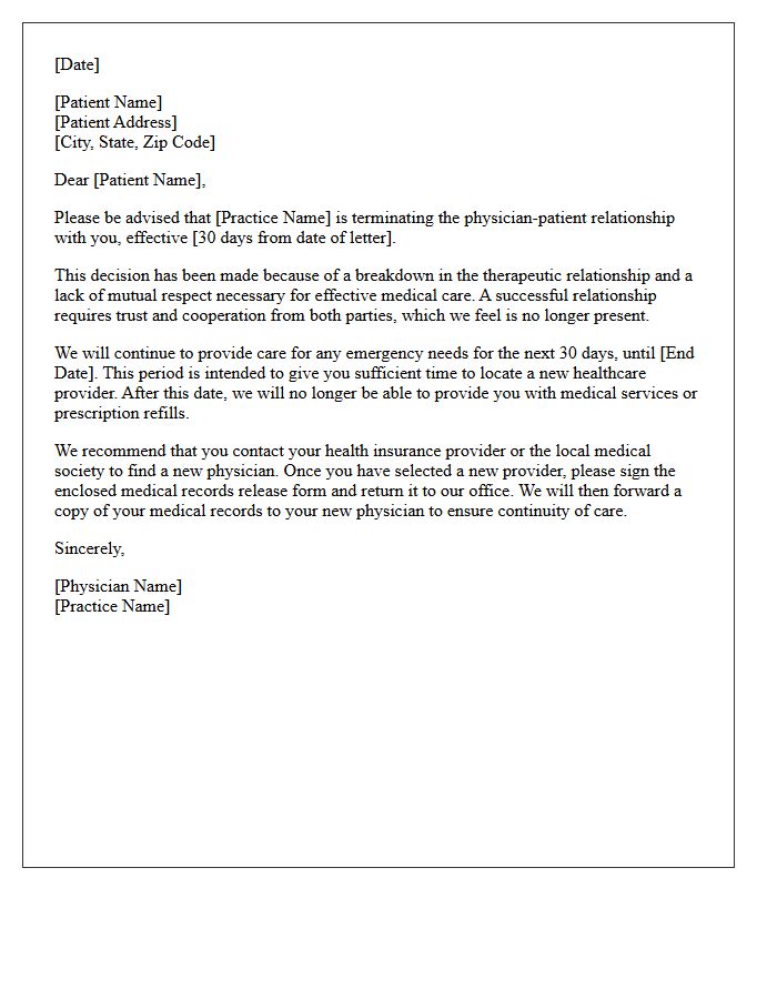 Patient Dismissal Letter For Breakdown Of Mutual Respect