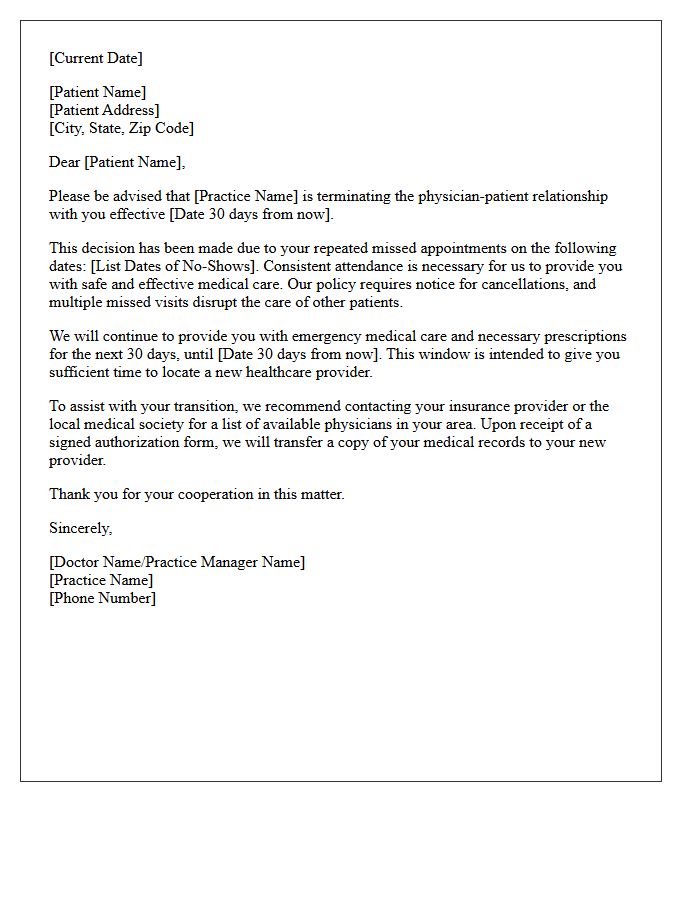 Patient Dismissal Letter for Repeated Appointment No-Shows