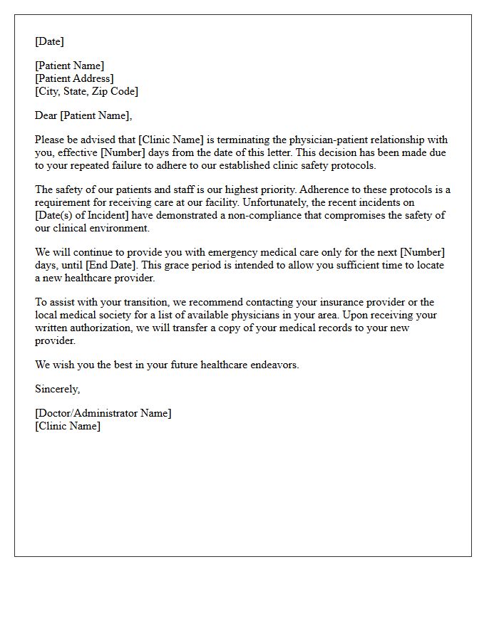 Patient Dismissal Letter for Failure to Follow Clinic Safety Protocols