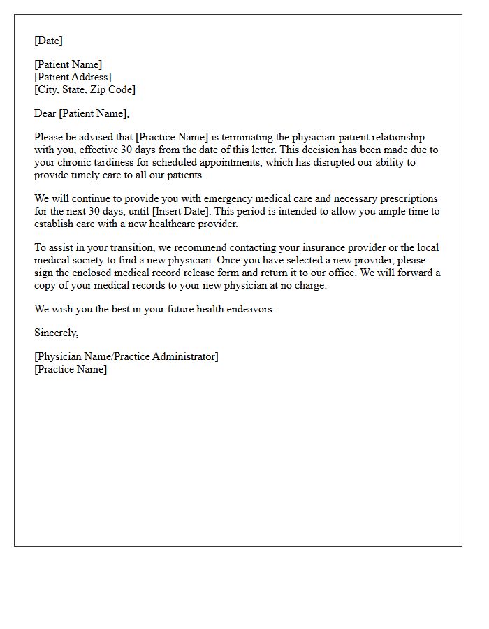 Patient Dismissal Letter for Chronic Tardiness to Scheduled Appointments
