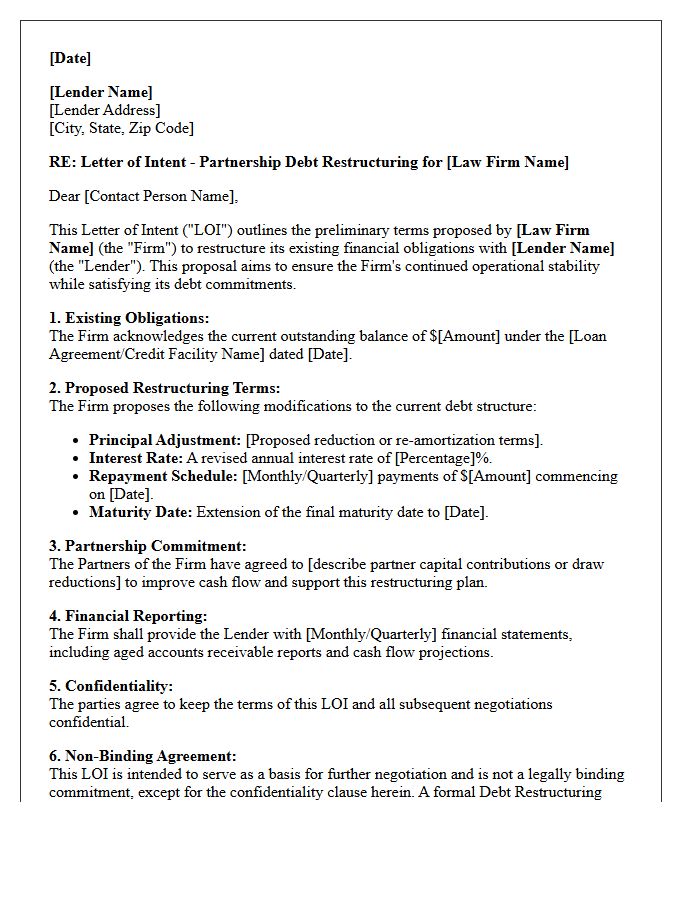 Law Firm Partnership Debt Restructuring Letter of Intent