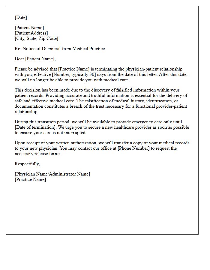 Medical Dismissal Letter for Falsification of Patient Records