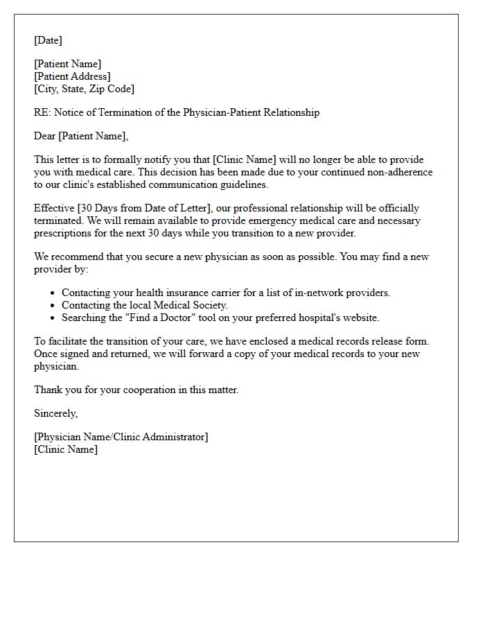 Patient Dismissal Letter for Non-Adherence to Clinic Communication Guidelines