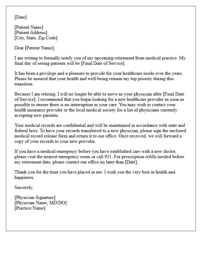Official Patient Dismissal Letter Due to Physician Retirement