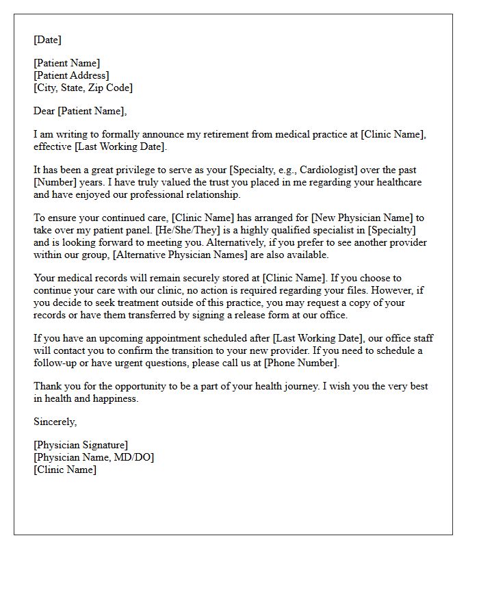 Specialist Clinic Physician Retirement Patient Notification Letter