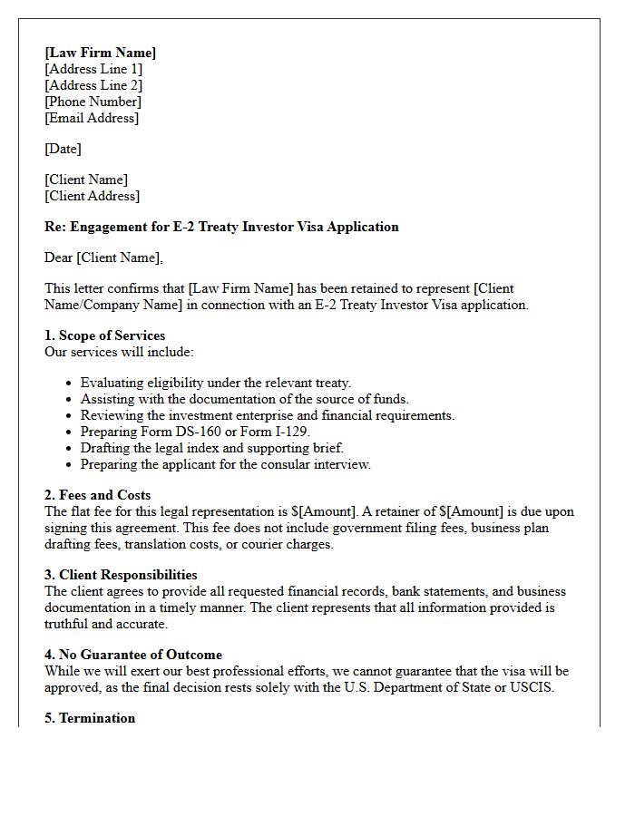 Treaty Investor Visa Application Engagement Letter
