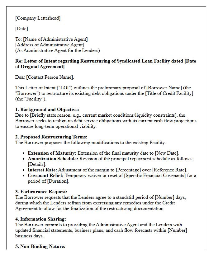 Letter of Intent for Syndicated Loan Debt Restructuring