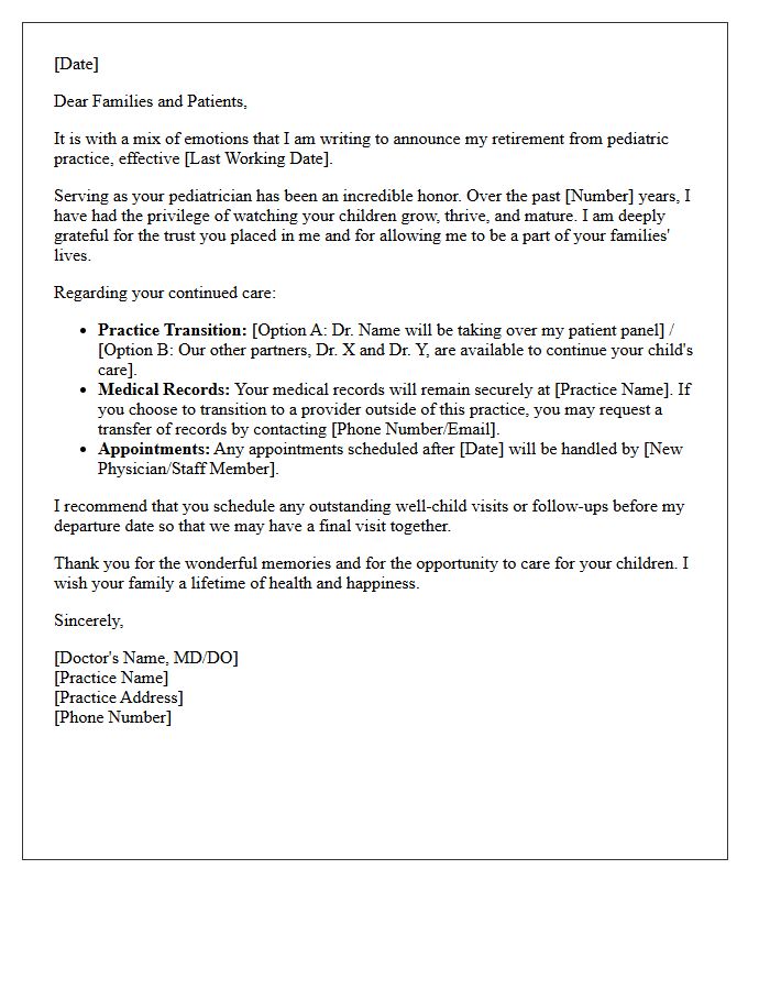 Pediatrician Retirement and Patient Practice Departure Letter
