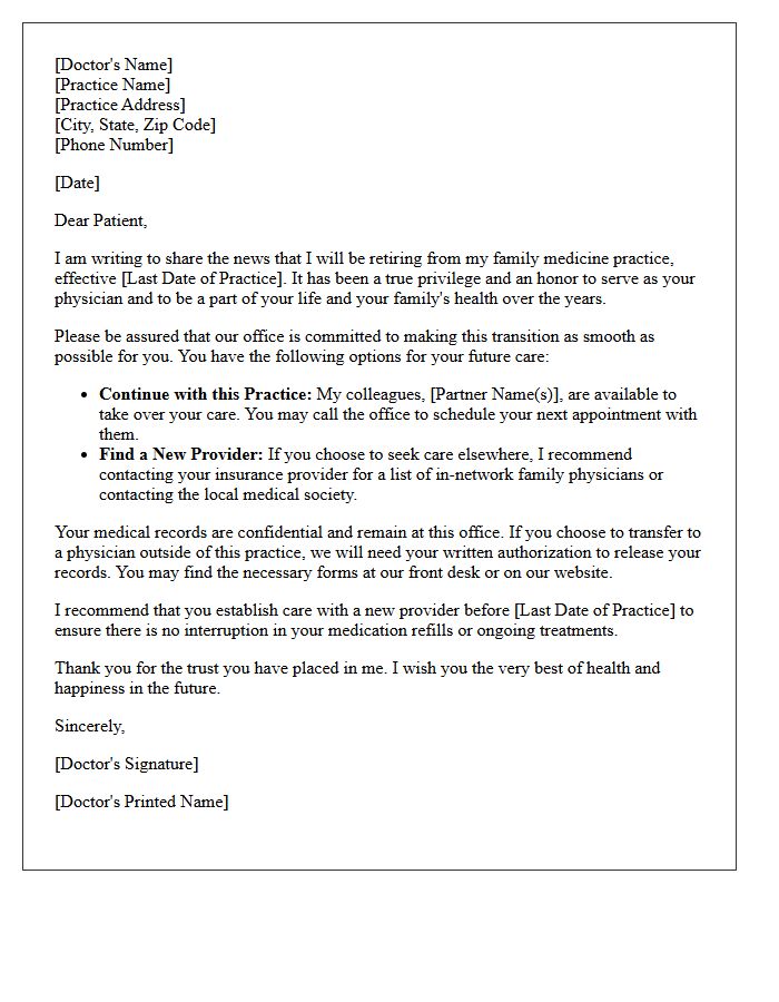 Family Medicine Doctor Retirement Patient Dismissal Letter