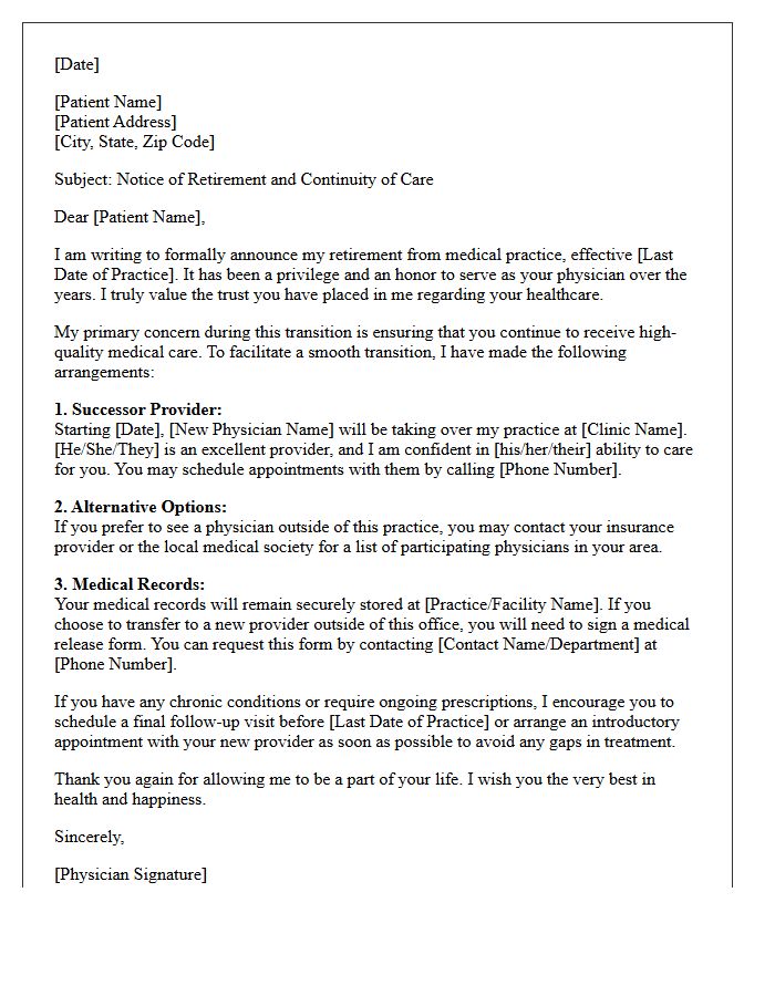 Continuity of Care and Physician Retirement Notice Letter