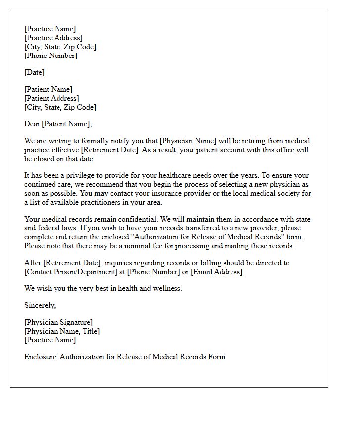 Patient Account Closure Letter Due to Senior Physician Retirement