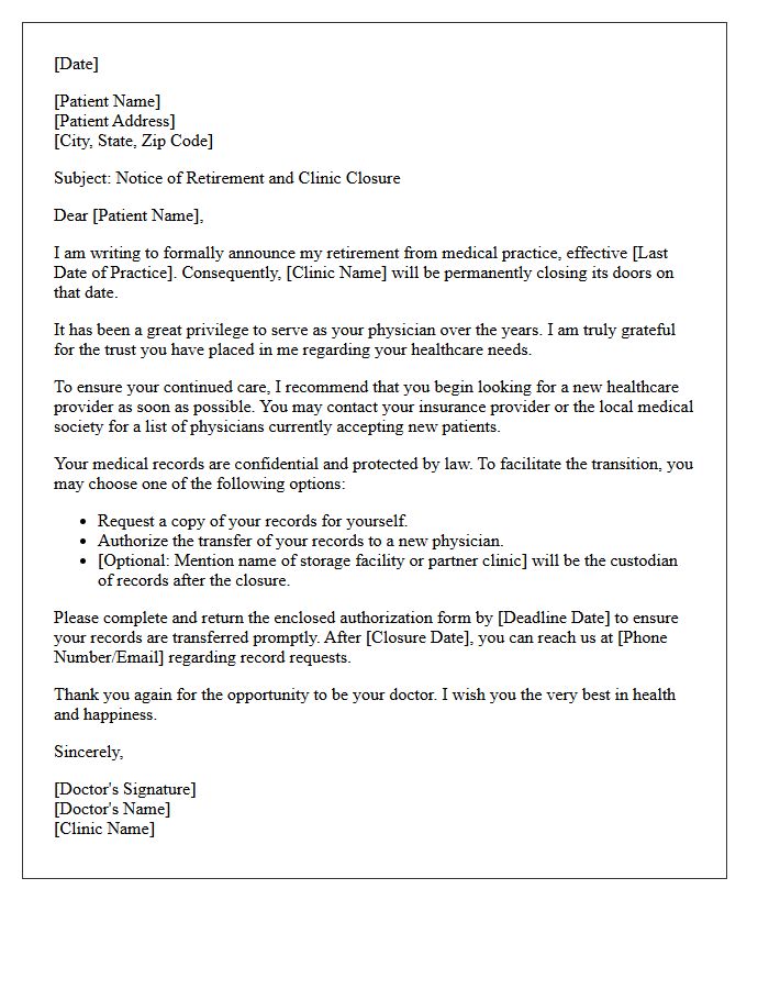 Clinic Practice Closure and Doctor Retirement Notification Letter
