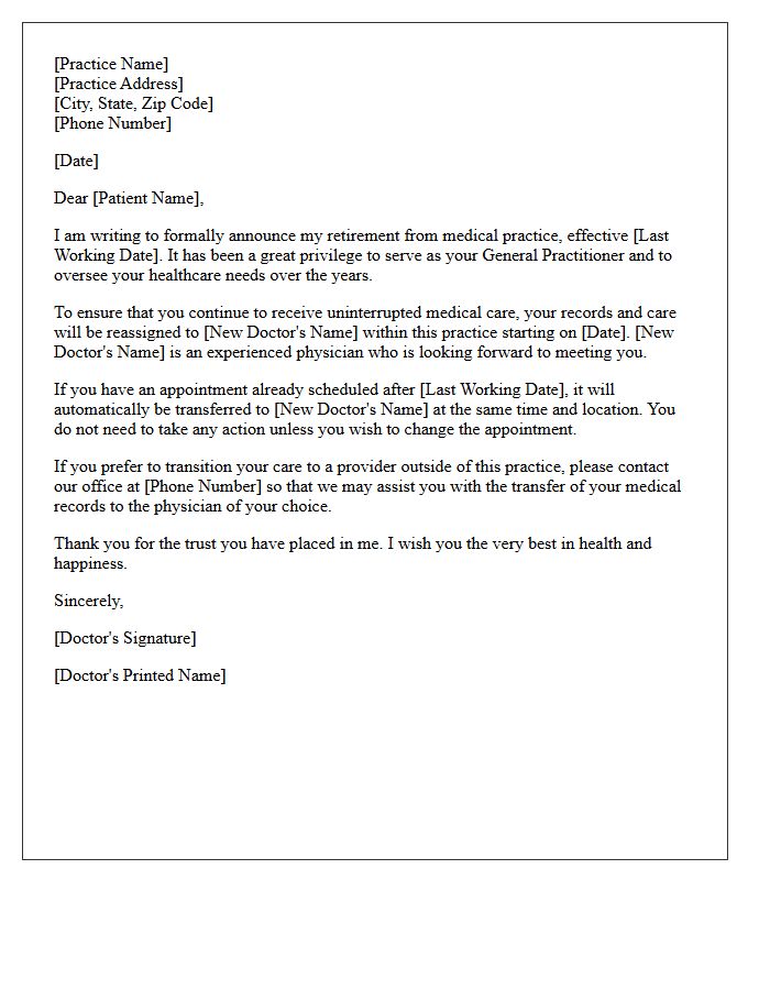 General Practitioner Retirement Patient Reassignment Letter