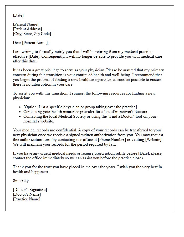 End of Practice Patient Dismissal Letter Following Doctor Retirement