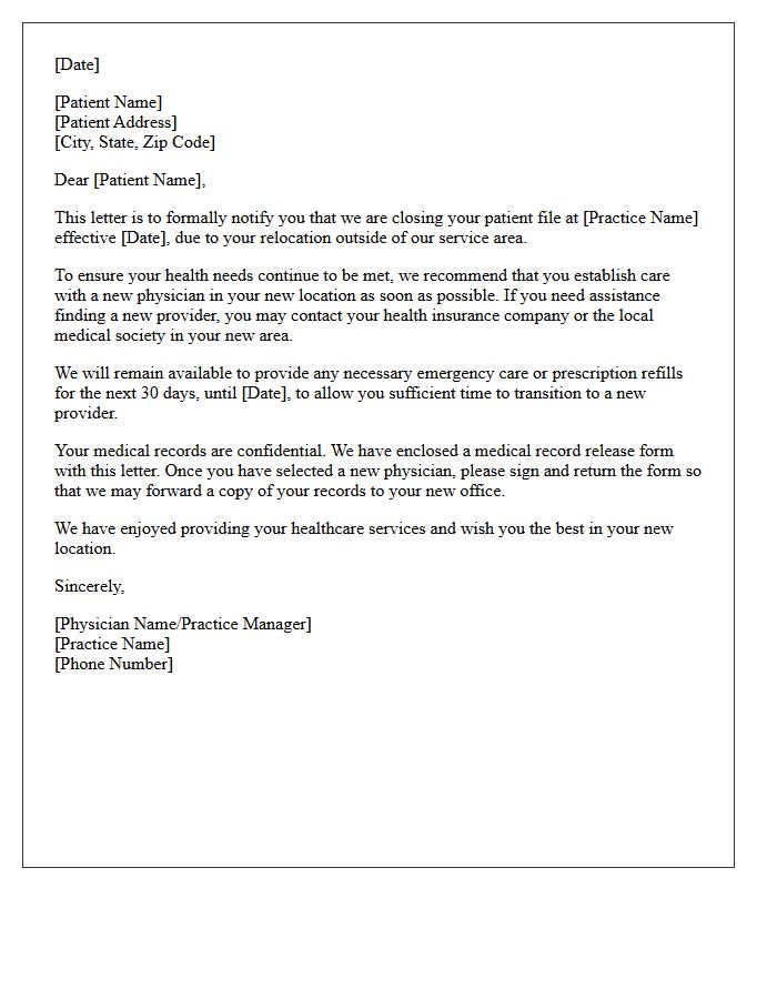 Out of Area Relocation Patient Dismissal Letter