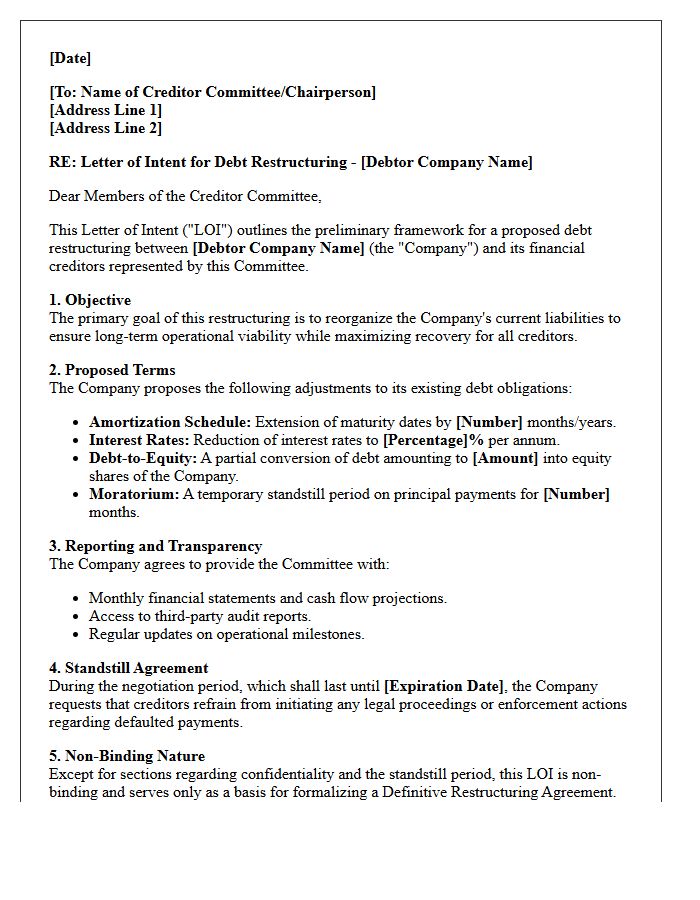 Creditor Committee Letter of Intent for Debt Restructuring