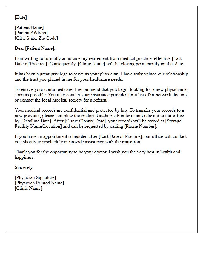 Physician Retirement and Clinic Closure Patient Dismissal Letter