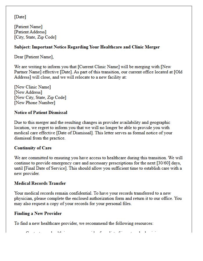 Clinic Merger Relocation and Patient Dismissal Letter