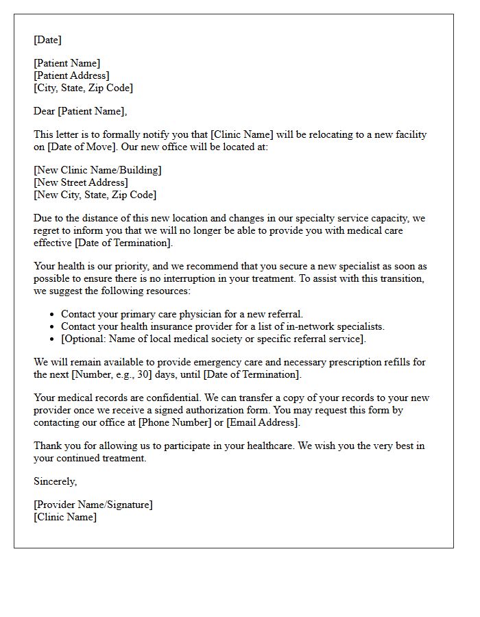 Specialty Clinic Relocation Patient Dismissal Letter