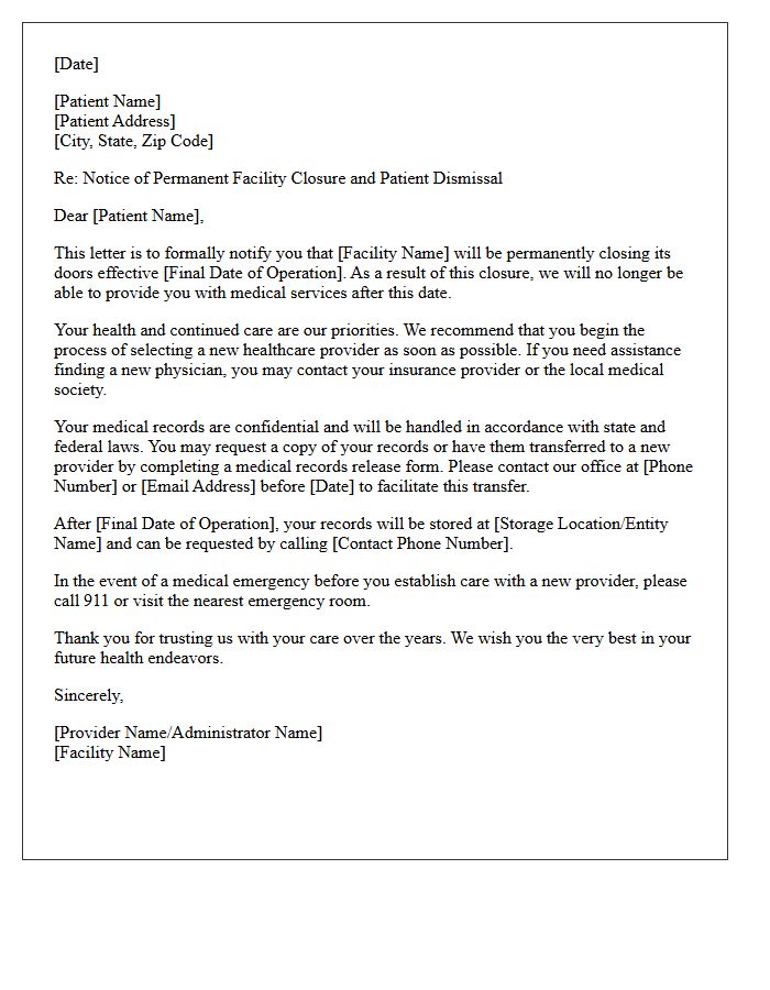 Permanent Facility Closure Patient Dismissal Letter