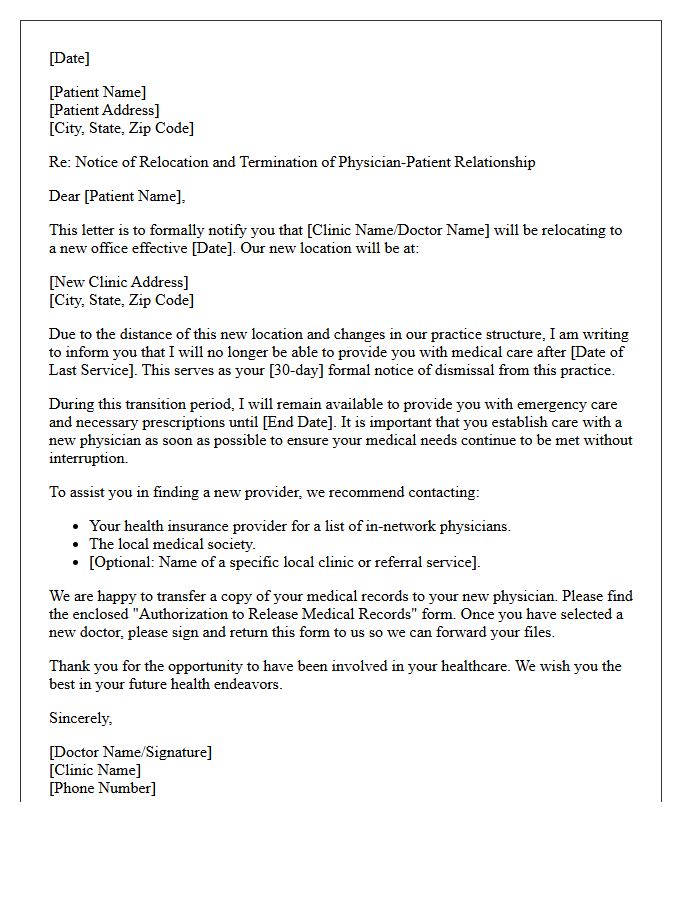 Notice of Clinic Relocation Patient Dismissal Letter