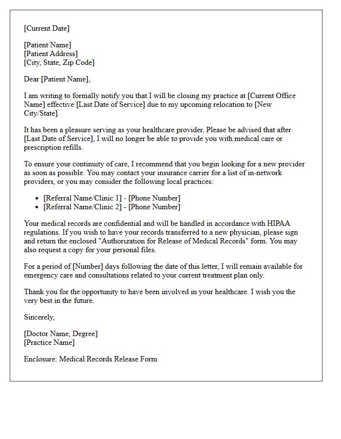 Practice Transition and Relocation Patient Dismissal Letter