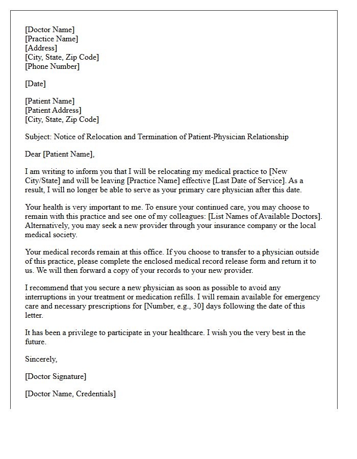 Primary Care Physician Relocation Patient Dismissal Letter