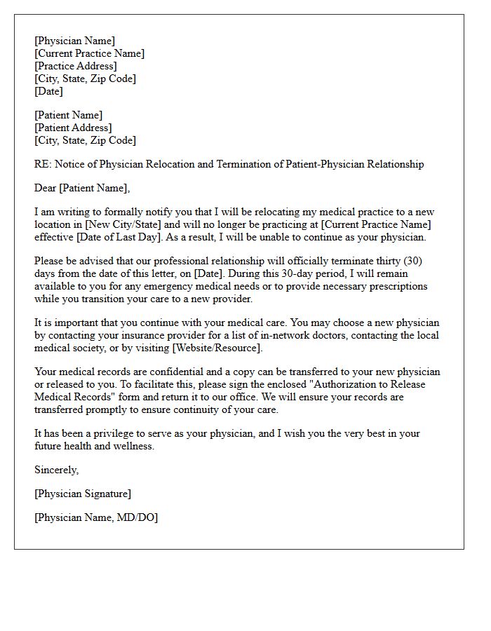 Thirty Day Notice Patient Dismissal Letter For Physician Relocation