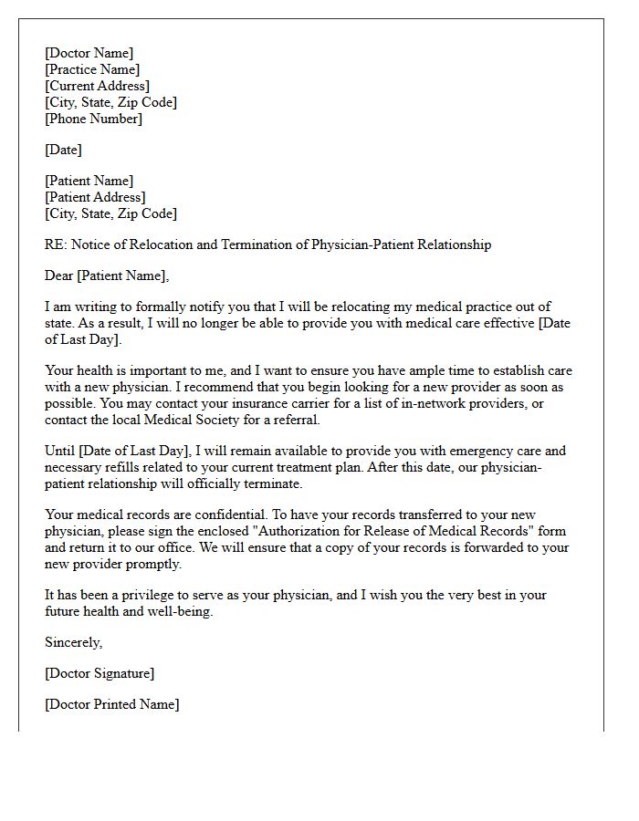 Out Of State Physician Relocation Patient Dismissal Letter