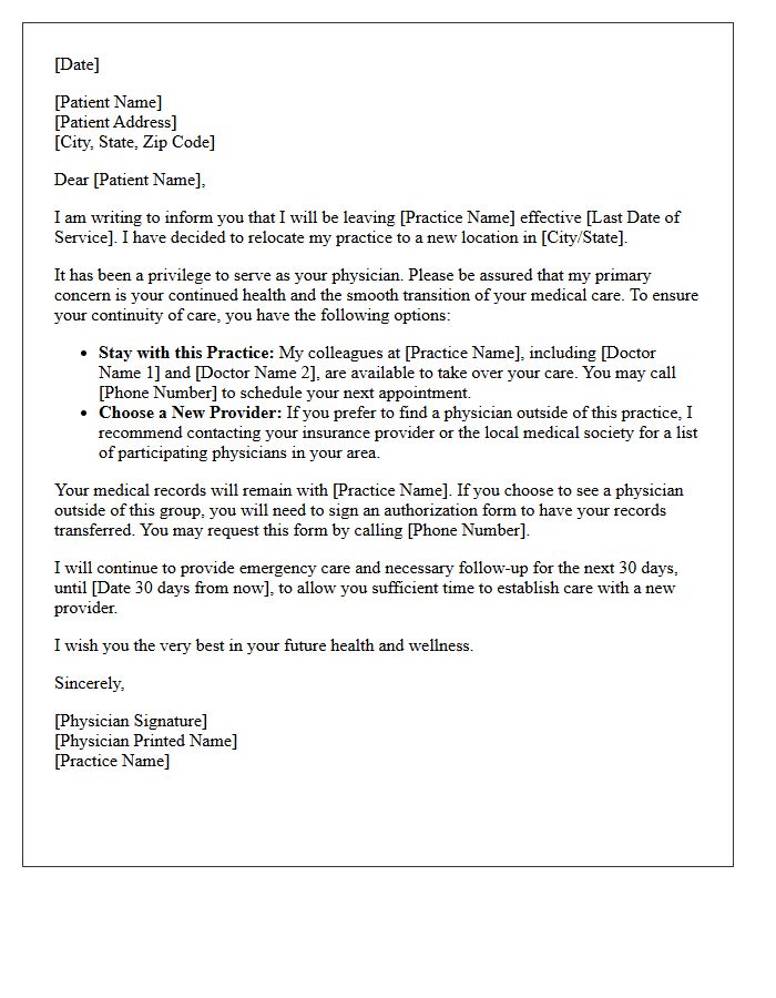 Continuity Of Care Physician Relocation Patient Dismissal Letter