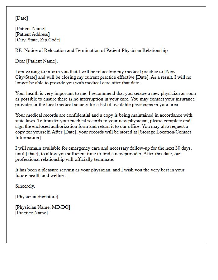 Physician Relocation And Record Transfer Patient Dismissal Letter