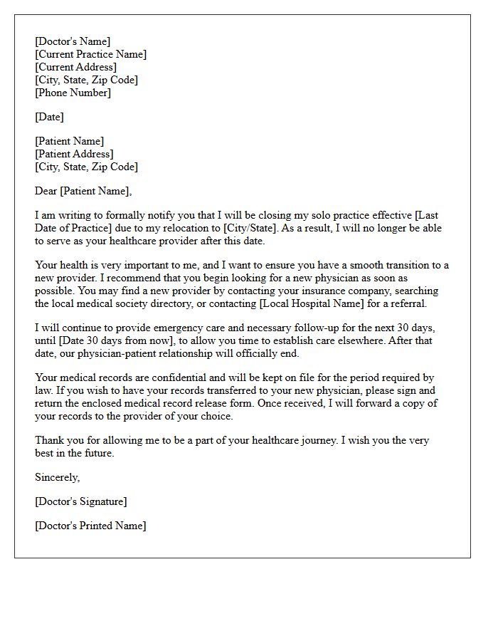 Solo Practitioner Relocation Patient Dismissal Letter