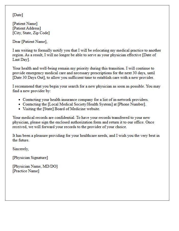 Regional Physician Relocation Patient Dismissal Letter