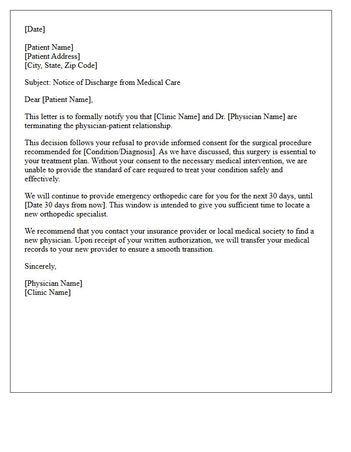 Orthopedic Clinic Dismissal Letter for Surgery Consent Denial