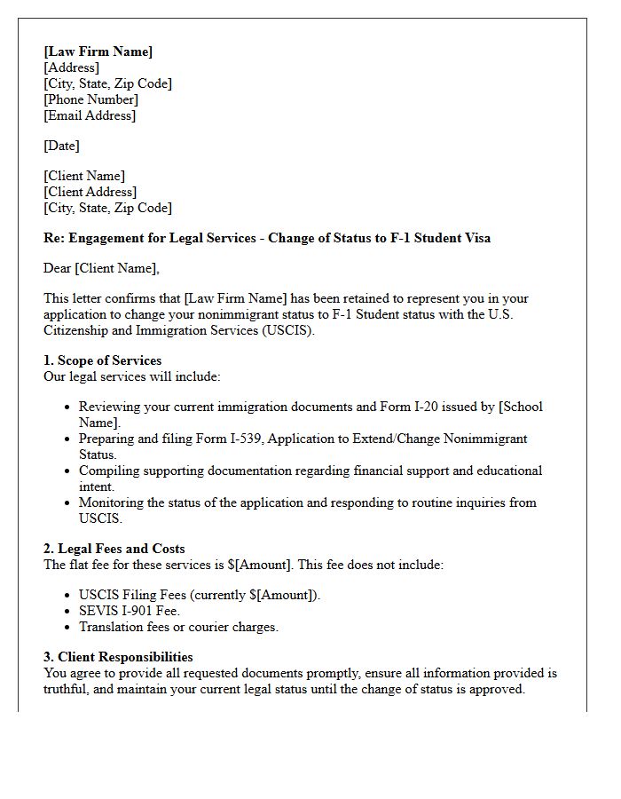 Student Visa Change of Status Engagement Letter