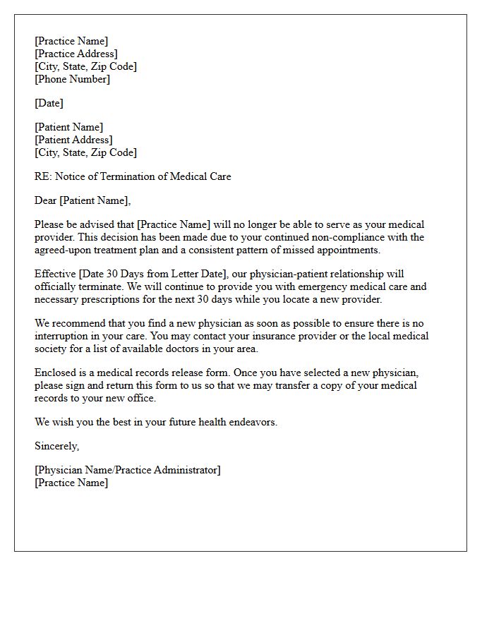 Patient Dismissal Letter for Chronic Non-Compliance and Missed Appointments