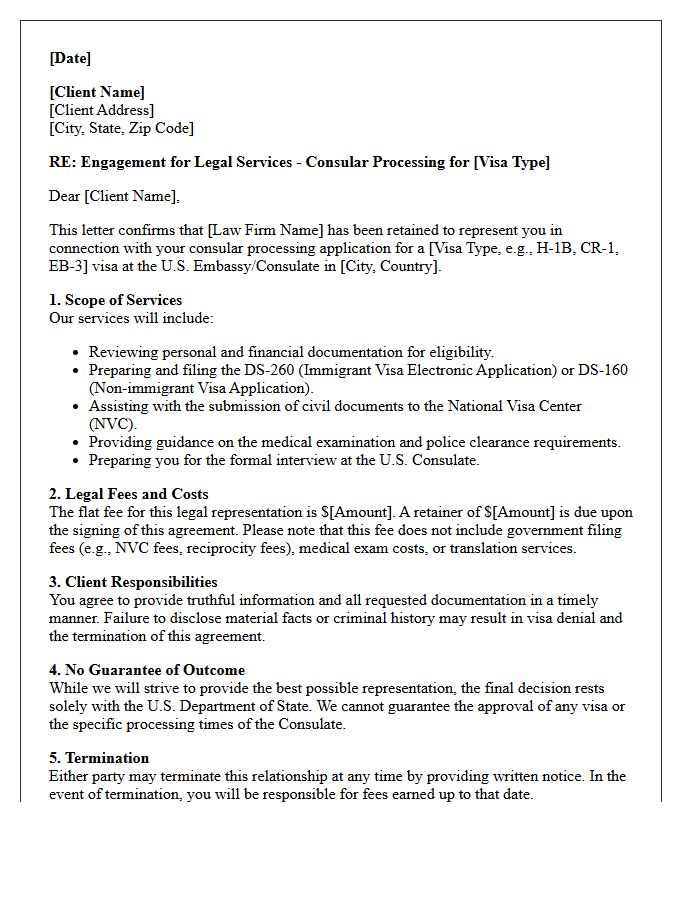 Consular Processing Visa Application Engagement Letter