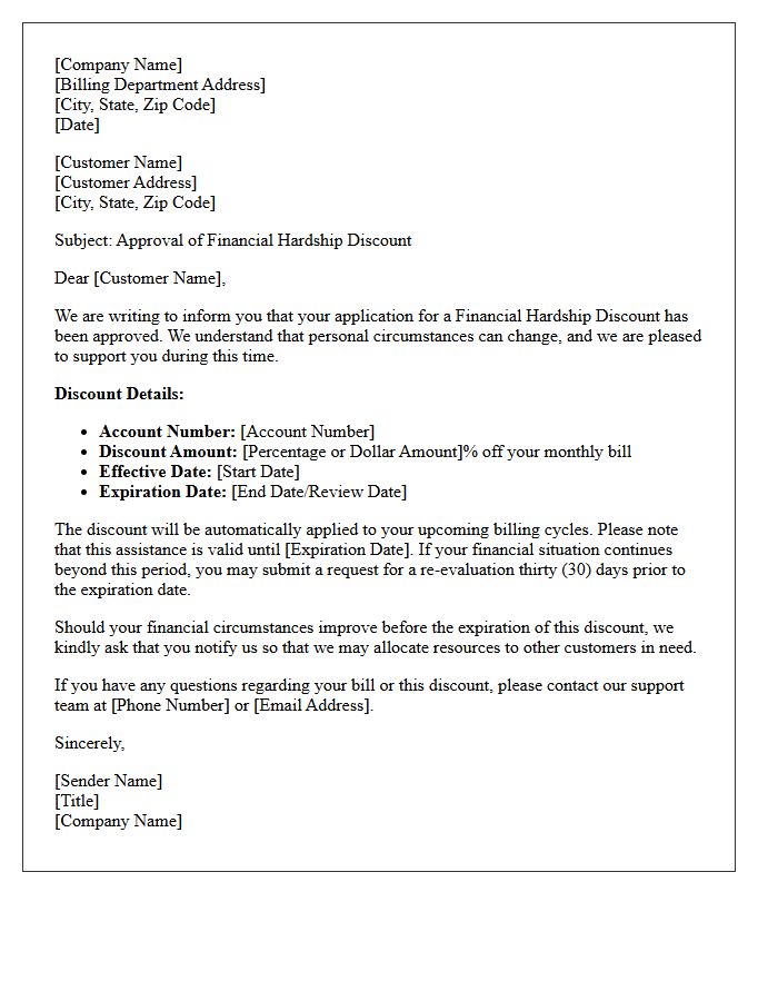 Standard Financial Hardship Discount Approval Letter
