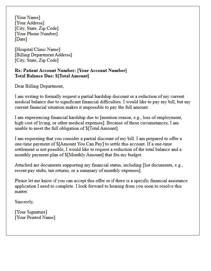 Partial Medical Bill Hardship Discount Letter