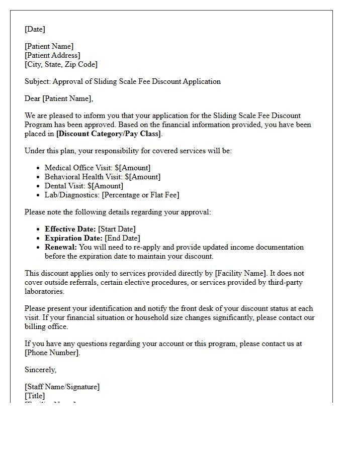 Sliding Scale Fee Discount Approval Letter