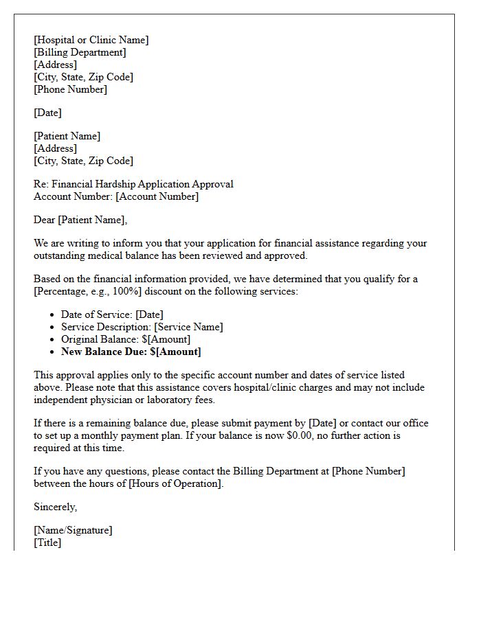 Uninsured Patient Financial Hardship Approval Letter