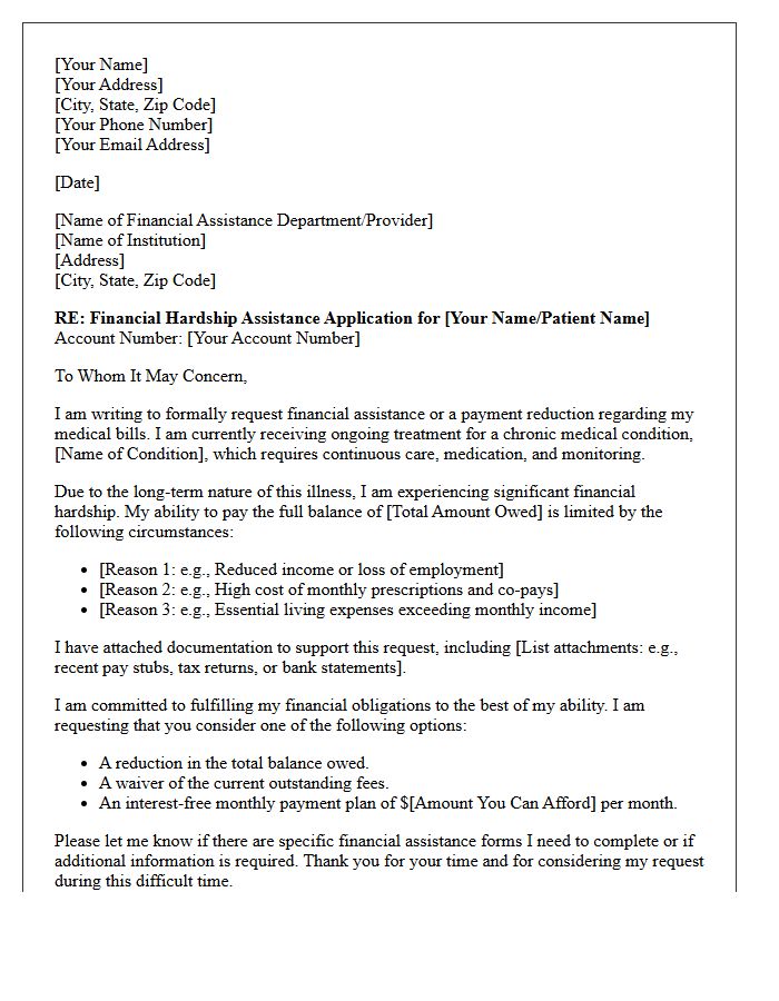 Chronic Care Financial Hardship Assistance Letter