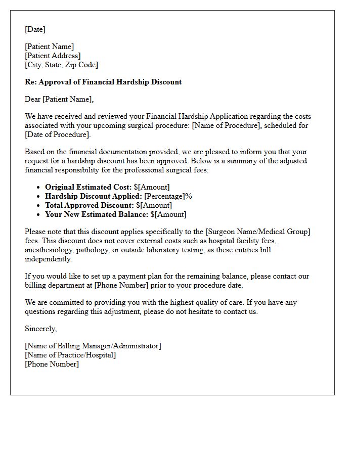 Surgical Procedure Hardship Discount Approval Letter