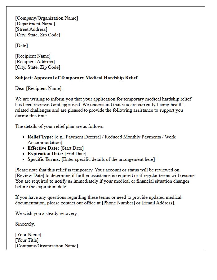 Temporary Medical Hardship Relief Approval Letter