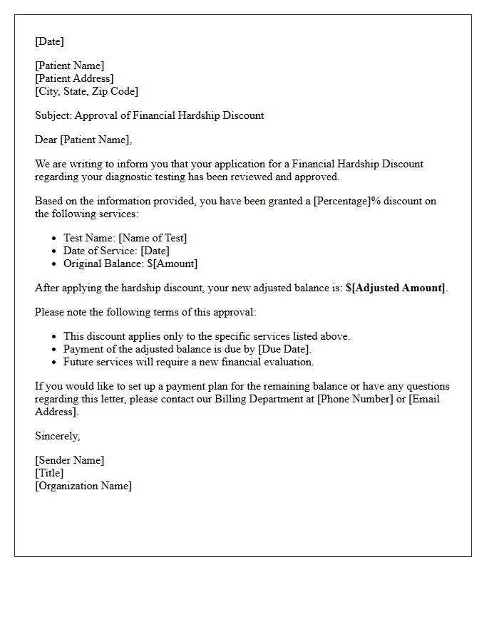 Diagnostic Testing Hardship Discount Approval Letter